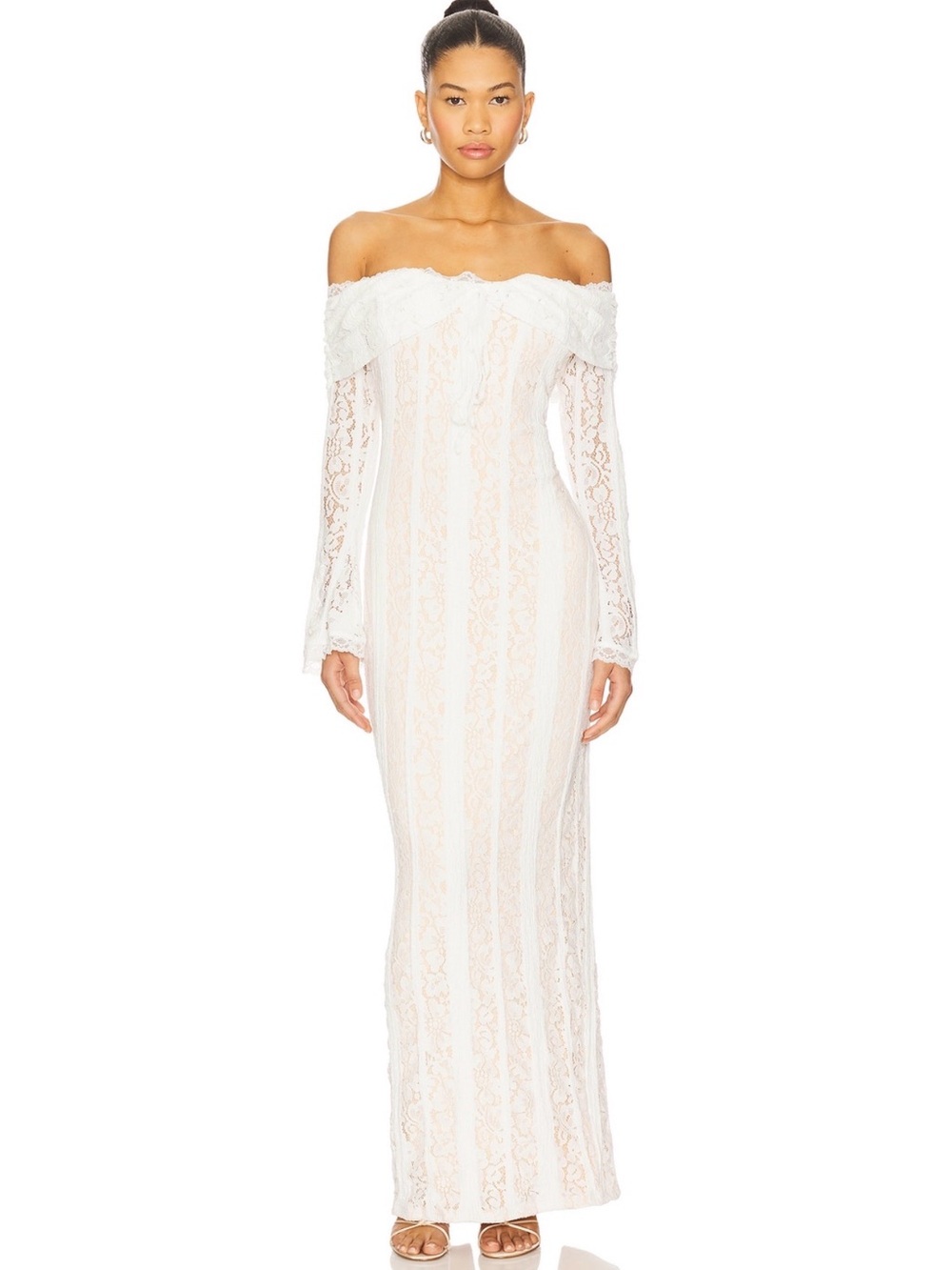 Revolve Off-Shoulder White Lace Maxi Dress